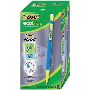 Image of Bic Matic ecolutions Mechanical Pencil 0.7mm Lead 76 percent Recycled Material Pack of 50 Pencils