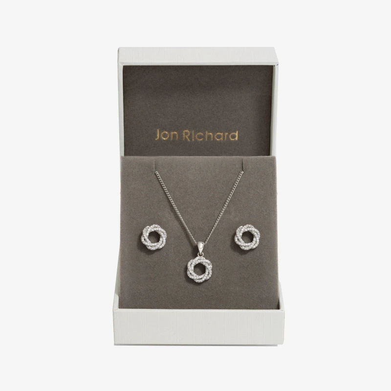 Image of Jon Richard Rhodium Plated Cubic Zirconia Open Twist Set - Gif Jewellery Sets One Size Silver 70546411000