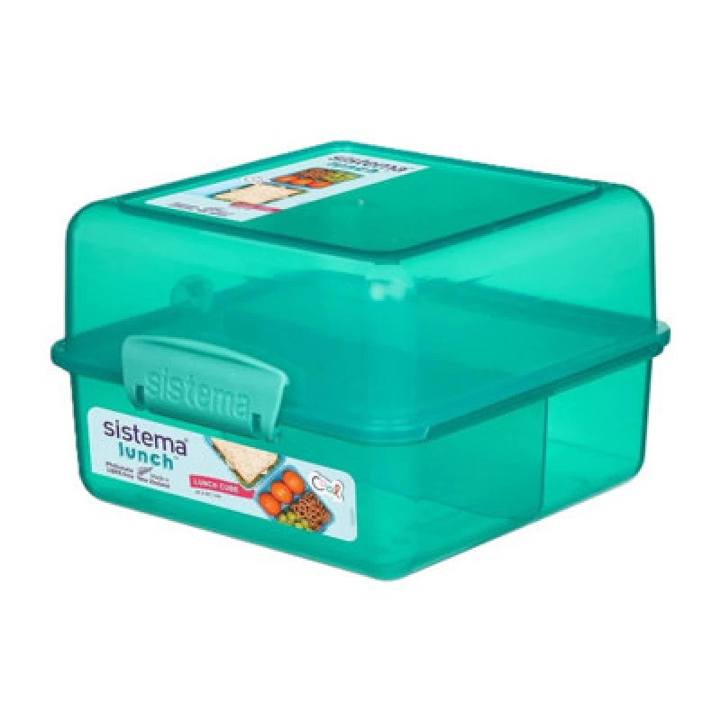 Image of Sistema Lunch Cube 1.4L - Turquoise, Dual-Compartment Lunch Box With Divider, Leak-Resistant, Bpa-Free