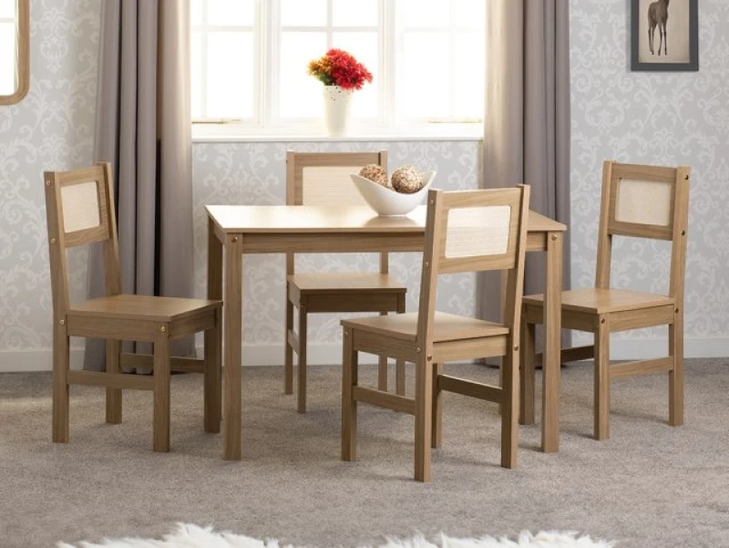Image of Seconique Santana Rattan and Light Oak Dining Table and 4 Chairs