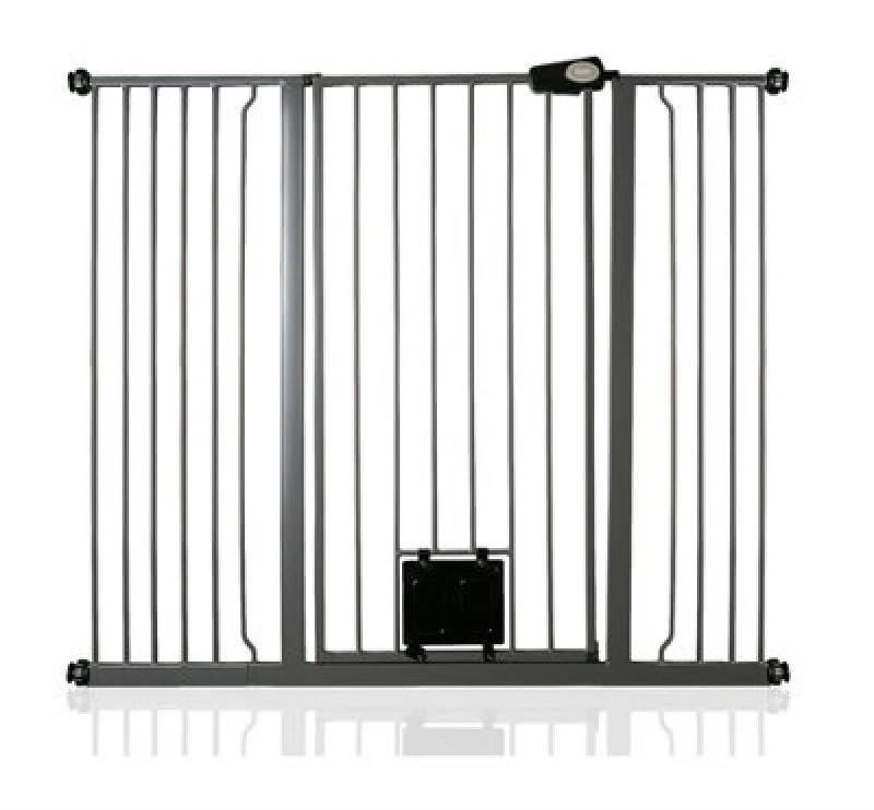 Image of Bettacare Pet Gate With Lockable Cat Flap, 126.7Cm - 134.3Cm, Slate Grey, 104Cm In Height