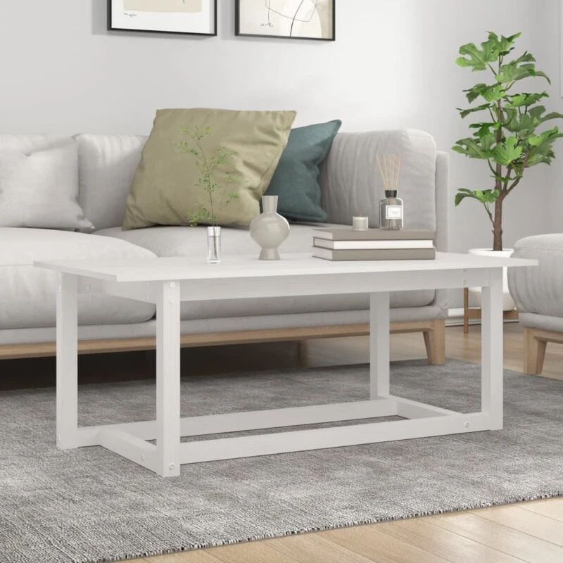 Image of Vidaxl Coffee Table White 110X55X45cm Solid Wood Pine, White 822168