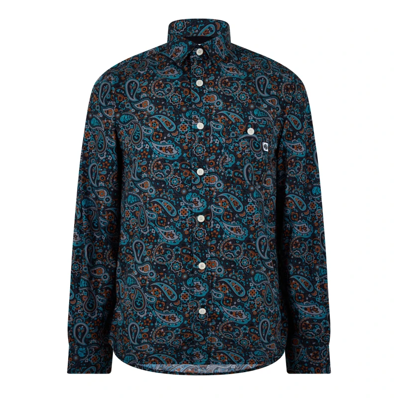 Image of Pretty Green Mens Wonderwall Paisley Long-Sleeve Patterned Shirt Dark Grey male Small