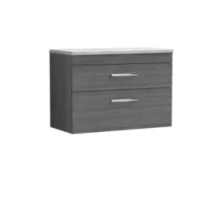 Image of Nuie Athena 800 Wall Hung 2-drawer Vanity & Bellato Grey Worktop - Grey Woodgrain