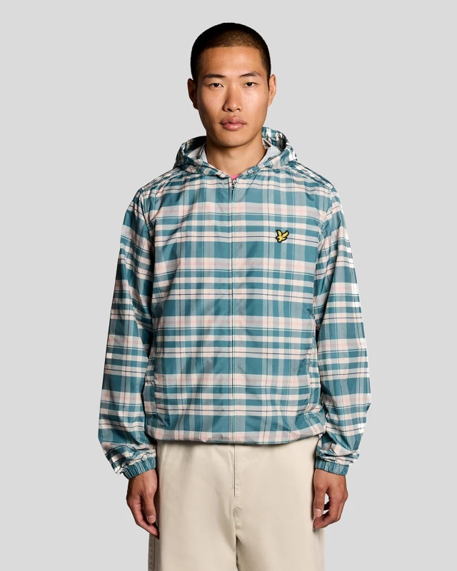 Image of Lyle & Scott Mens Tartan Lightweight Hooded Jacket in Green