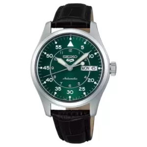 Image of Seiko 5 Sports Kelly Green Flieger' Suit Style Automatic Green Dial Leather Strap 36MM Watch SRPJ89K1