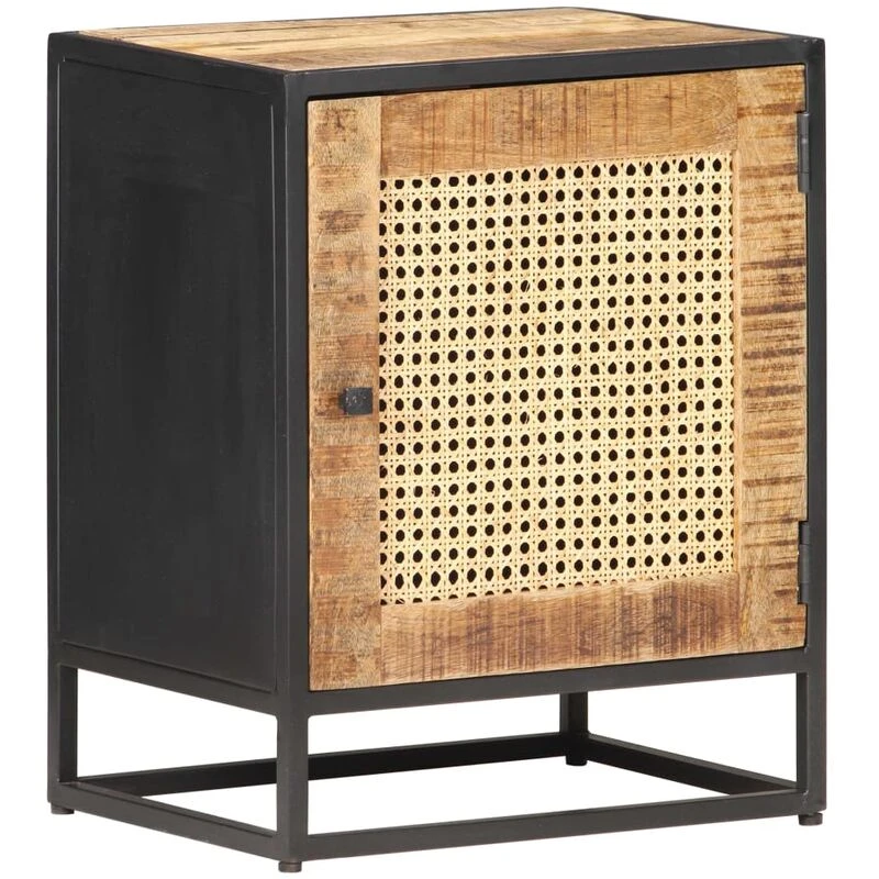 Image of VIDAXL Bedside Cabinet 40x30x50cm Rough Mango Wood and Natural Cane Vidaxl 8720286142356