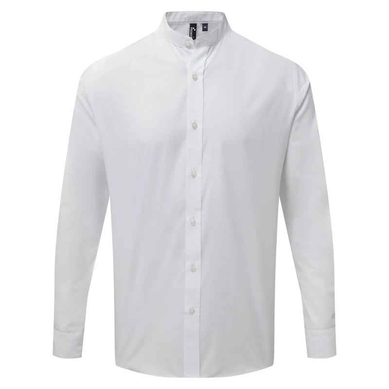 Image of Premier Grandad Collar Long-Sleeved Shirt White male