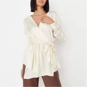Image of Missguided Tall Wrap Front Satin Blouse - White