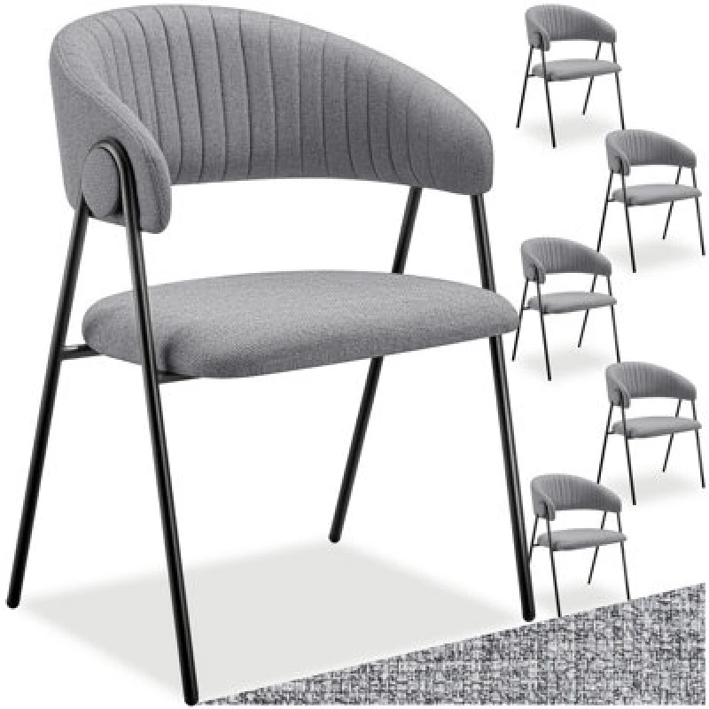 Image of Tectake Set Of 6 Dining Chair Bedano - Woven Fabric, Padded, 150 Kg Load Capacity - Grey