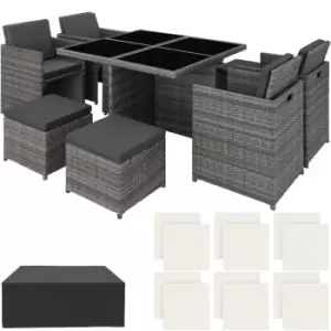 Image of Tectake Manhattan 8-seater Rattan Dining Set W/ Protective Cover - Grey/Cream Cushions