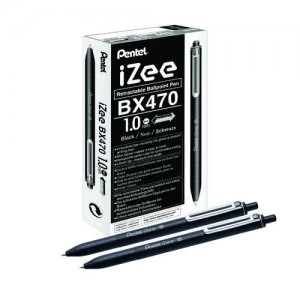 Image of Pentel iZee Retractable Ballpoint Pen 1.0mm Black Pack of 12 BX470-A