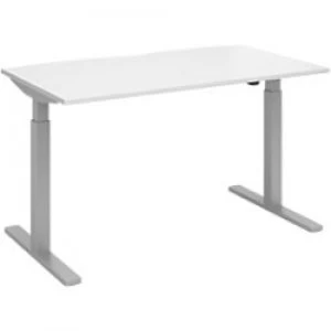 Image of Elev8² Sit Stand Single Desk with White Melamine Top and Silver Frame 2 Legs Mono 1400 x 800 x 675 - 1175 mm