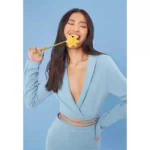 Image of Missguided Basic Tailored Crop Tie Blazer - Blue