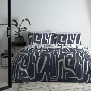 Image of Fusion - Aria Contemporary Print Easy Care Reversible Duvet Cover Set, Navy, King