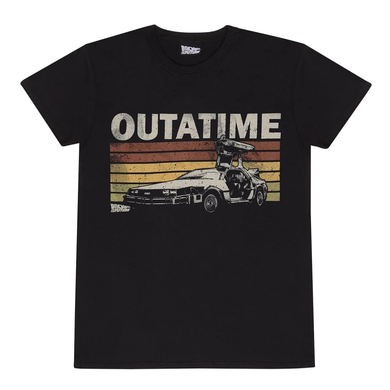 Image of Back To The Future Mens Outatime Retro T-Shirt in Black Size: Small Black Male S
