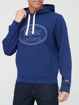 Image of Lacoste Pique Stitch Logo Hoodie - Navy, Size S, Men