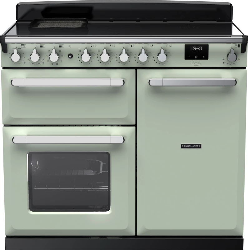 Image of Rangemaster Estel Deluxe ESDL100EIPMNT/CM1 100cm Electric Range Cooker with Induction Hob - Mint / Chrome - A/A Rated