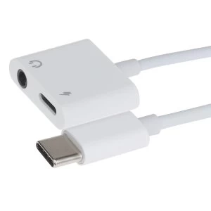 Image of Maplin USB-C to Headphone 3.5mm Aux Jack Adapter + USB-C QC 3.0 PD Charging Adapter