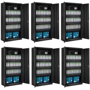 Image of TecTake 6 X Stainless Steel Filing Cabinet With 5 Shelves - Black