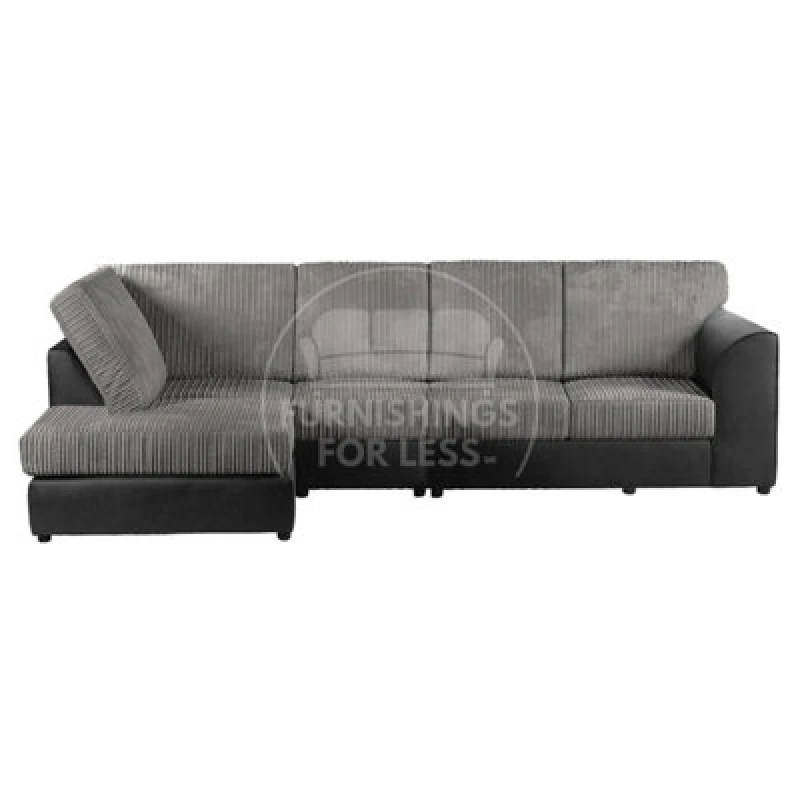 Image of Furnishings For Less UK Luxor Black And Grey Jumbo Cord 4 Seater Corner Sofa Left Hand Facing - Full Back