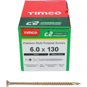 Image of Timco Yellow C2 Strong-Fix Double Countersunk PZ3 Screws - 6 x 130mm ( 100 Box )