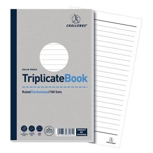 Image of Challenge 210mm x 130mm 100 Sheets Side Taped Ruled Perforated Triplicate Book Grey