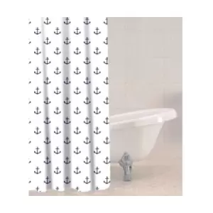 Image of Sabichi Shower Curtain with Anchor Nautical Design (One Size) (White/Blue) - White/Blue