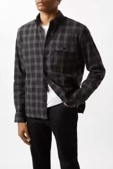 Image of Mens Black Large Checked Pocket Relaxed Shirt
