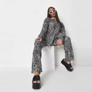 Image of Missguided Coord Plisse Zebra Flare Trouser - Multi