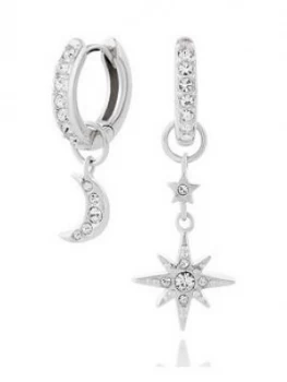 Image of Olivia Burton Celestial Moon And North Star Huggie Hoops Silver