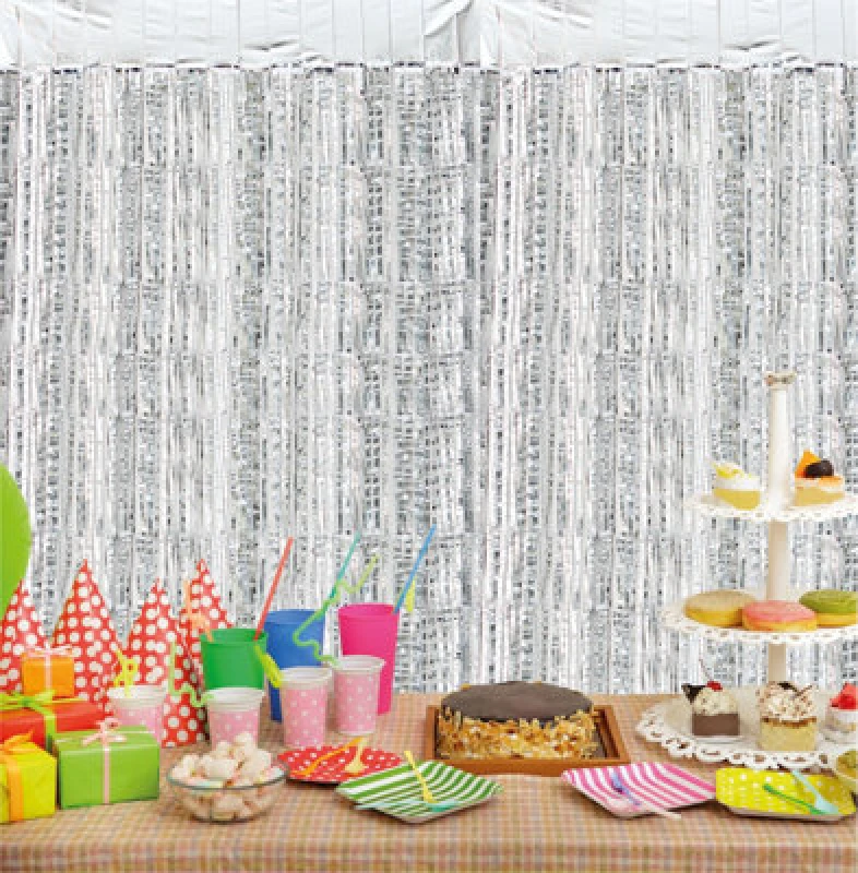 Image of CHEETAHL Silver Foil Fringe Shimmer Tinsel Curtain Party Event Backdrop 1m Wide x 2m Drop ELV-777049