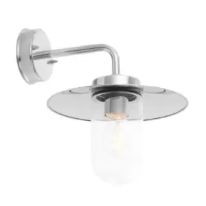 Image of Outdoor Wall Light IP44 Polished Stainless Steel & Clear Glass 42W E27 GLS