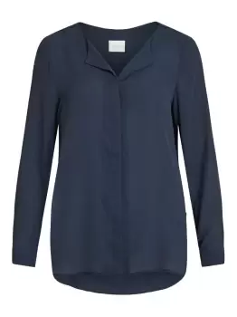 Image of VILA High Low Split Neck Shirt Women Blue