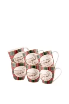 Image of 'Tartan Reindeer' Set of 6 Mugs