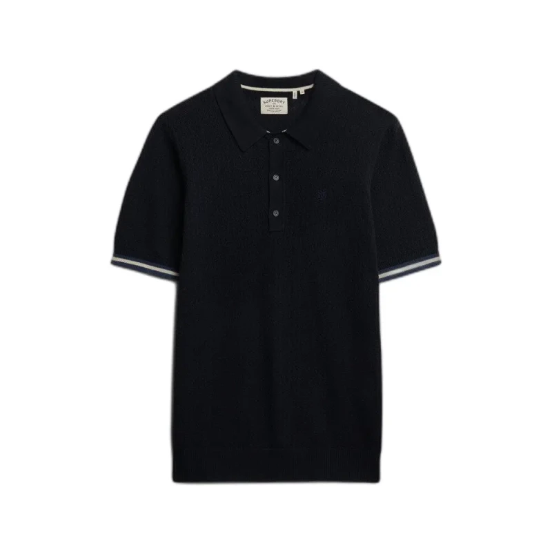 Image of Superdry Textured knit polo Superdry Bleu Male M
