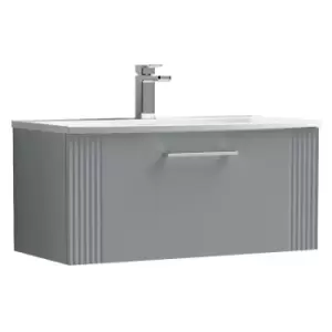 Image of Deco Satin Grey 800mm Wall Hung Single Drawer Vanity Unit with 30mm Curved Profile Basin - DPF296G - Satin Grey - Nuie