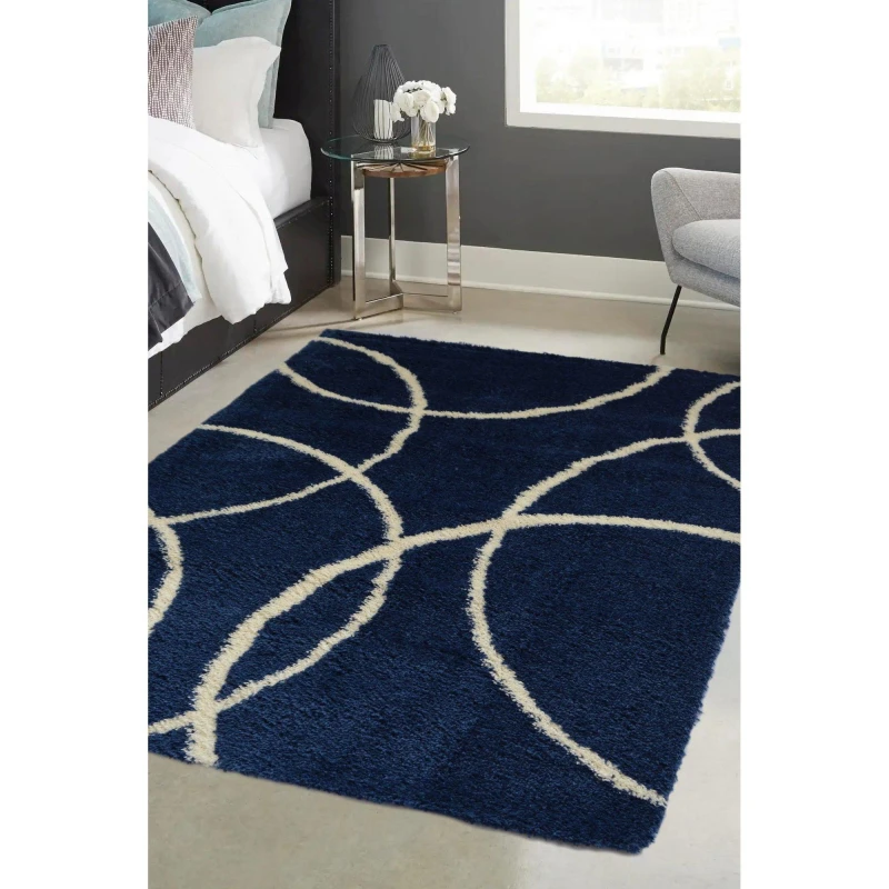 Image of Homemaker Snug Shaggy Circles Cosy Rug Navy - Homemaker - Size: 160X230 Navy 160X230 FS00410
