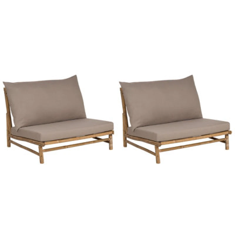 Image of Beliani Set Of 2 Garden Chairs With Cushions Todi Bamboo Wood Taupe