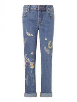 Image of Monsoon Girls Unicorn Embroidered Jean - Blue
