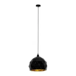 Image of Pendant Ceiling Light Colour Black Faceted Gold Inner Shade Bulb E27 1x60W