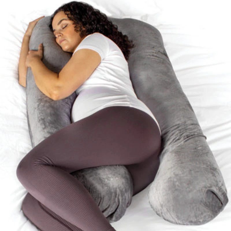 Image of Aamira U Shaped Pregnancy Pillow Grey, 135X75X20Cm Shredded Memory Foam Full Body Maternity Cushion For Sleeping