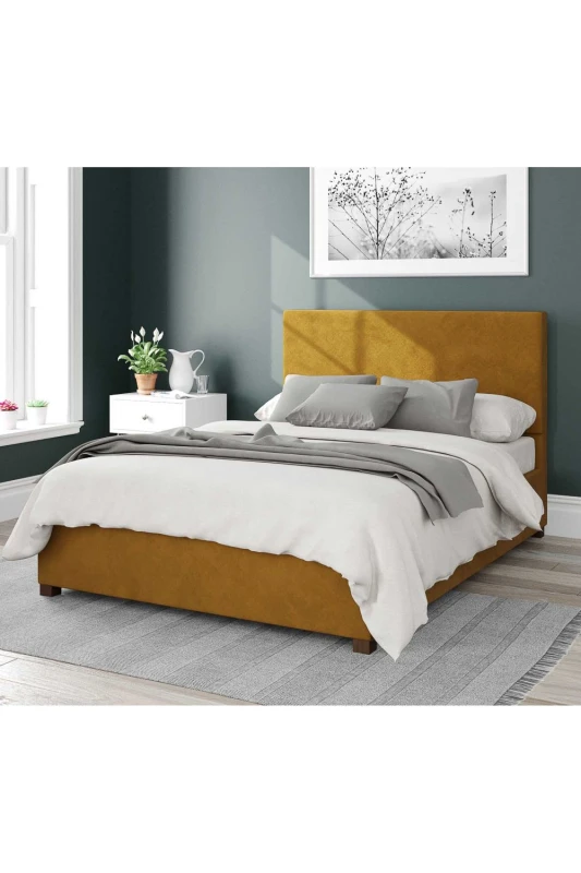 Image of Aspire Aspire Garland Upholstered Ottoman Storage Bed, Plush Velvet Fabric in Mustard Size: Single Mustard Single Unisex 5057632180681