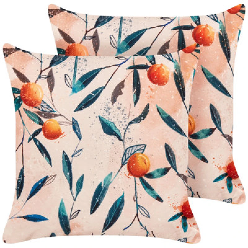 Image of Beliani Set Of 2 Outdoor Cushions Pialpetta Plant Pattern 45 X 45cm Orange