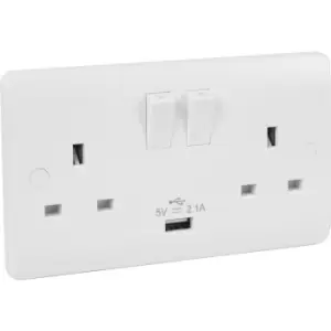 Image of Scolmore Click Click Mode DP Switched USB Socket 2 Gang 1 x 2.1A USB in White Plastic