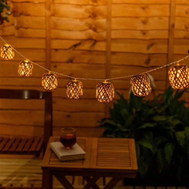 Image of ValueLights ValueLights Rattan Wicker Ball 10 x Battery Operated Outdoor Garden String Lights in Light Brown Light Brown One Size Unisex 5016529271048