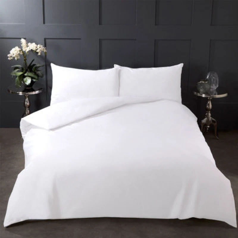 Image of OHS OHS 100% Cotton Duvet Cover with Pillow Case Bedding Set in White Size: Double White Double Unisex 5027434114979