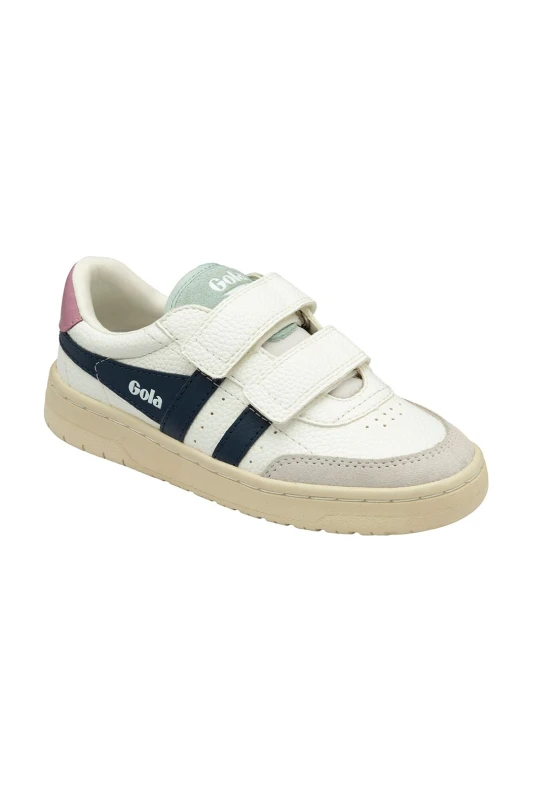 Image of Gola Classics 'Falcon Strap' Kids Leather Strap Trainers in White Size: 2 White Unisex 2