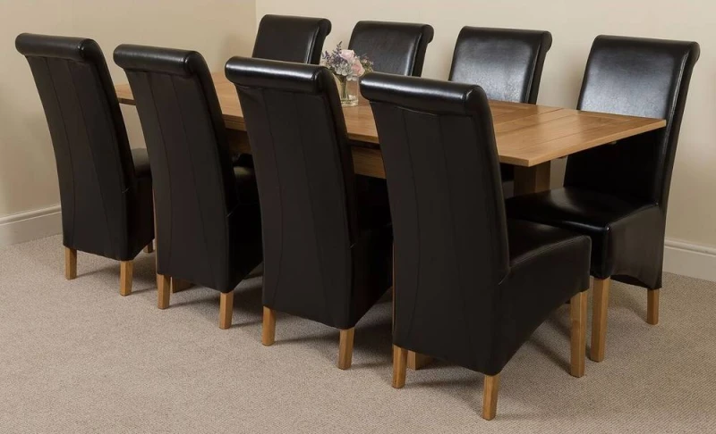 Image of Thats Furniture Richmond 140-220cm Oak Extending Dining Table + 8 Montana Leather Chairs in Black Unisex