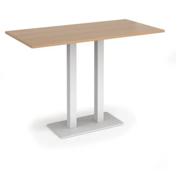 Image of Eros Eros rectangular poseur table with flat white rectangular base and twin uprights 1600mm x 800mm - beech EPR1600-WH-B
